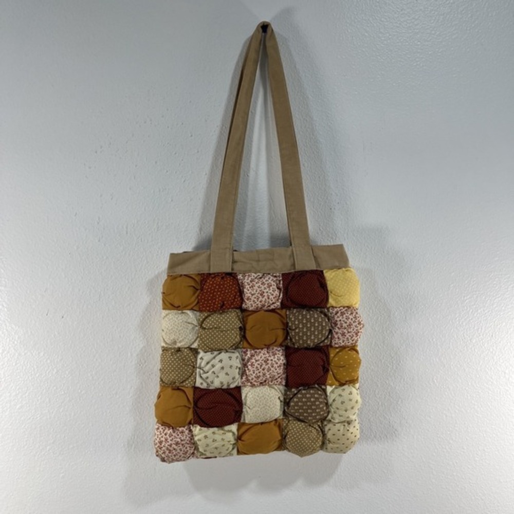 Handmade Puff Quilted Patchwork Tote Bag Boho Cottagecore Vintage Style - Picture 2 of 8